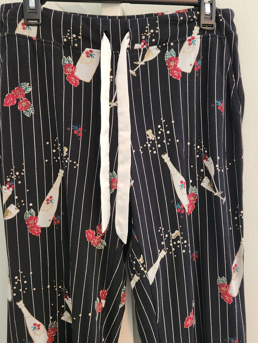 Soma Lounge Pants Medium Navy Pinstripe Champagne Print Cotton Modal Like New! - Picture 7 of 10
